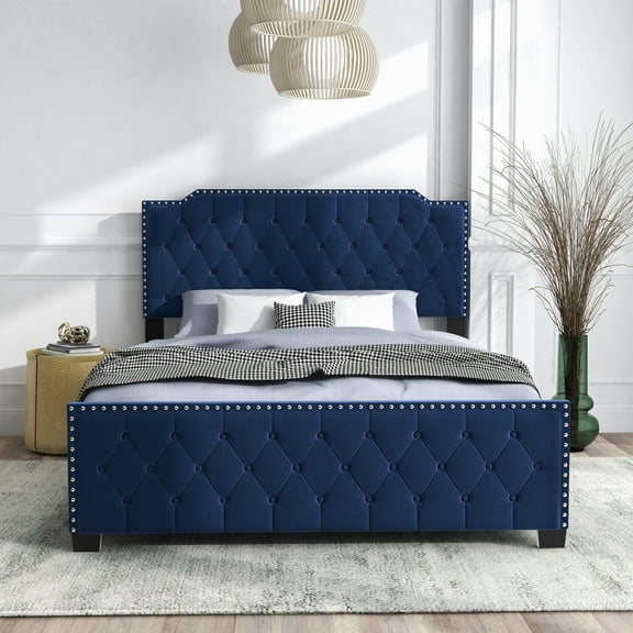 Galavant Tufted Fabric Panel Bed, Full, Navy