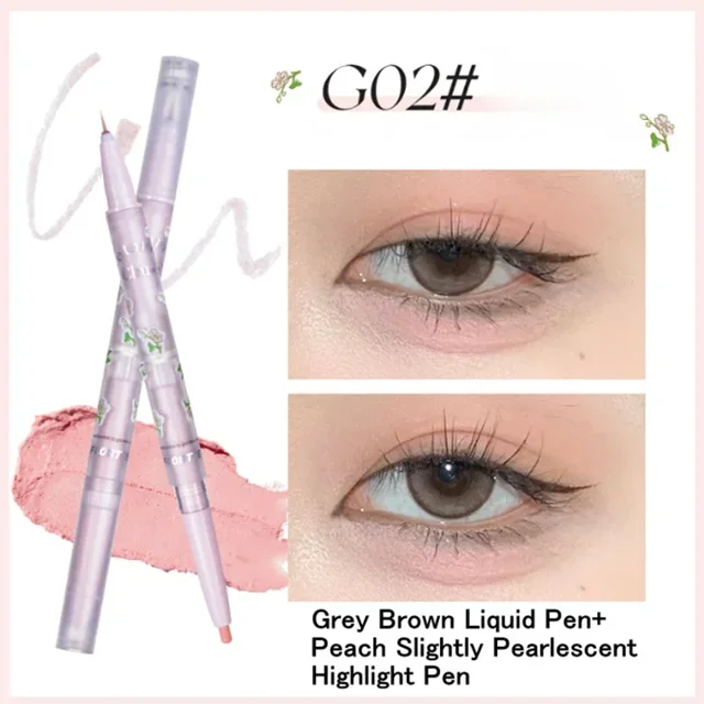 FLORTTE-delineador de ojos de doble cabeza, barra de gusano de seda, brillo de perla mate, delineador de sombra de ojos, lápiz resaltador, maquillaje de ojos