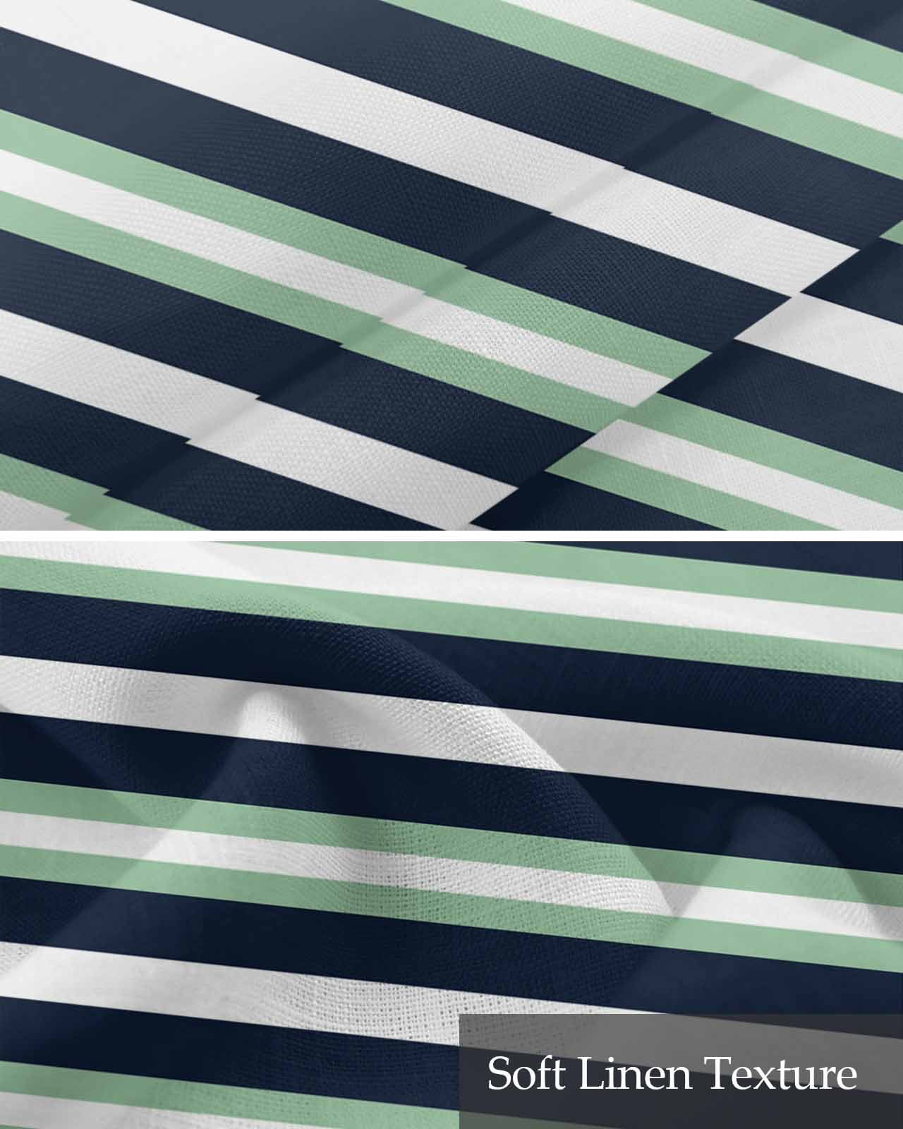 Green Navy Blue Striped Kitchen Valances for Windows Farmhouse Linen Window Valance Curtain for Living Room Window Treatment Chic Abstract Lines Geometric Valance Rod Pocket Topper, 42 x 18 Inch
