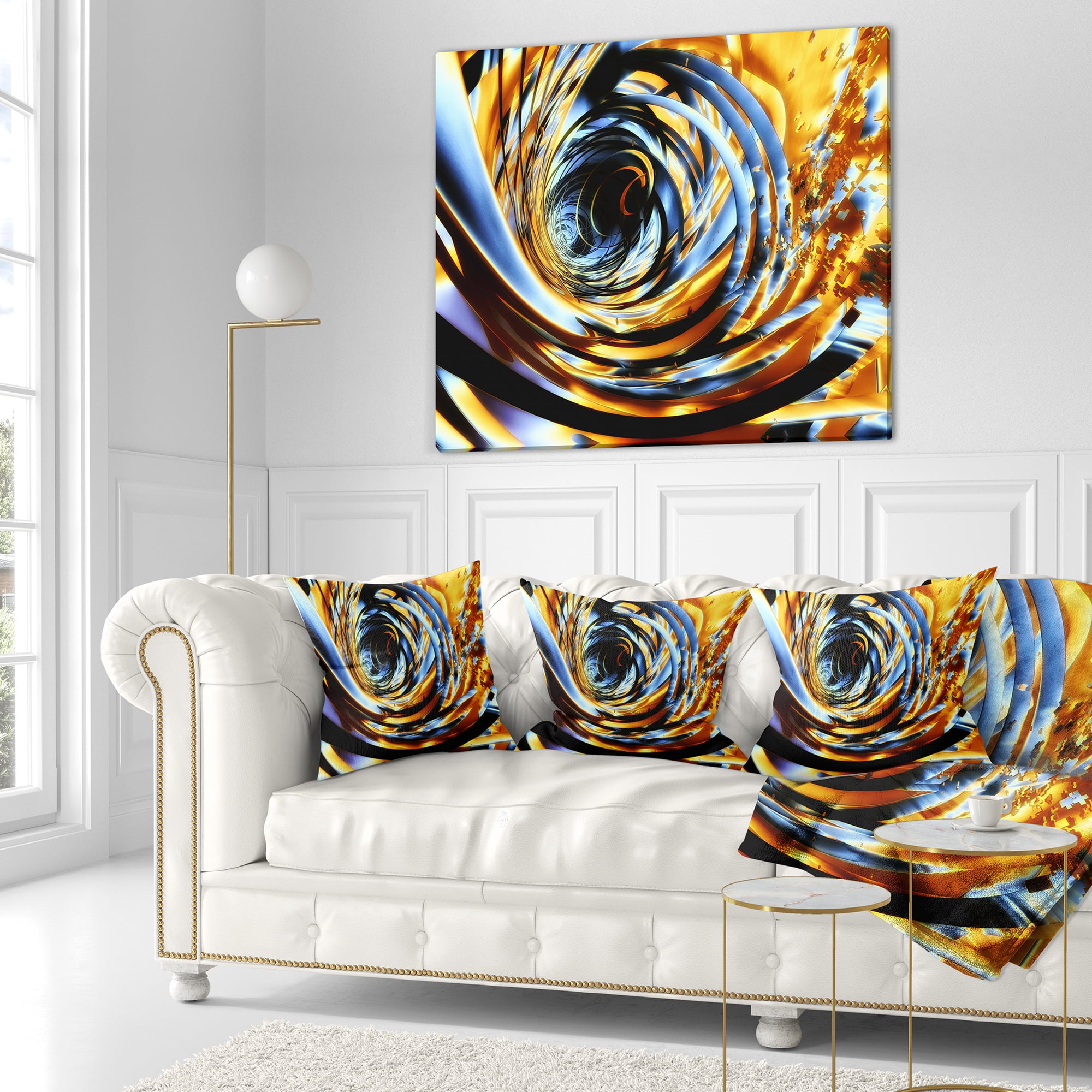 Designart Fractal 3D Whirlwind Stripes - Contemporary Throw Pillow - 16x16