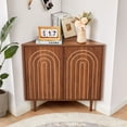 thumbnail image 3 of Weselon 30" Arched Relief Corner Cabinet, Mid-Century Modern Bathroom Storage Organizer with Tapered Solid Wood Legs, Walnut Entryway Accent Cabinet, 3 of 9