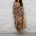 thumbnail image 4 of DISNIMO Mandala Flower Printed Womens 3/4 Sleeve Maxi Dresses Loose V Neck Dress Casual Midi Dress Beach Vacation Shift Dresses Fashion Spring Outfits, M, 4 of 6