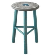 Pack of 2 Contemporary Country Rustic Blue Wooden Stools with Birds Nest Seats