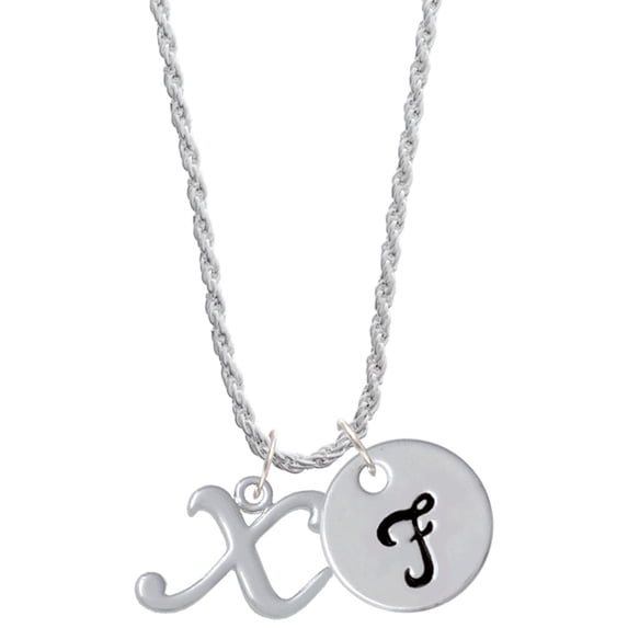 Delight Jewelry Silvertone Small Gelato Script Initial - X - Silvertone Script Initial Disc - F - Charm Necklace, 20"+3"
