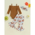 thumbnail image 4 of Infant Baby Girls Halloween Outfits Long Sleeve Bow Cami Romper Pumpkin Flare Pants Set Hairband Cute Fall Clothes, 4 of 8