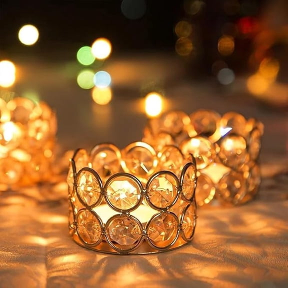 ZIG ZAG Crystal Tealight Candle Holder Centerpieces Pack of 4 - Votive Candle Holders for Christmas Decorations, Home Dining Table, Diwali, Golden (1.4 x 2.4 Inches)