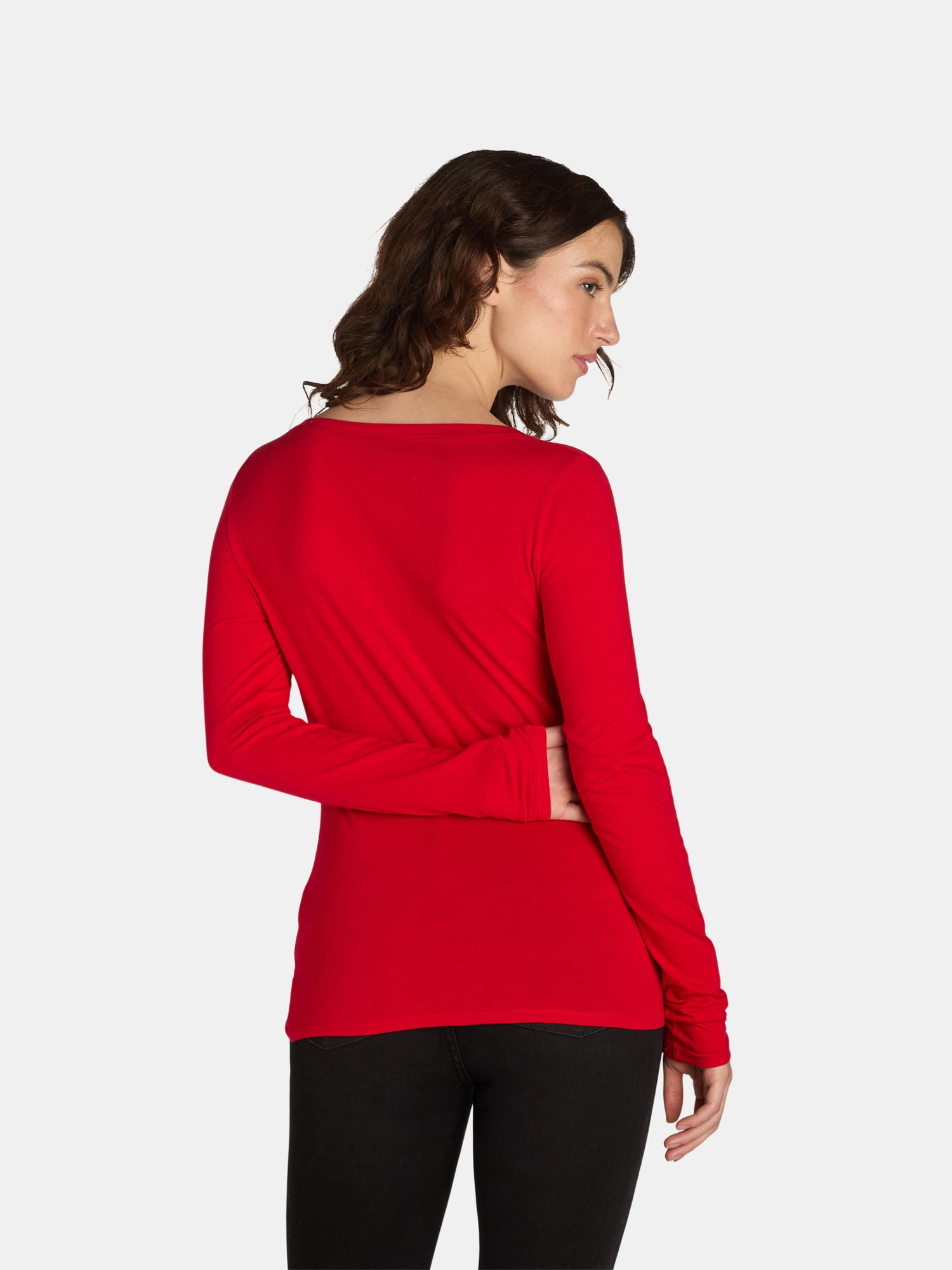 No Boundaries Scoop Neck Everyday Tee with Long Sleeves, 1 and 3 Pack, Women's