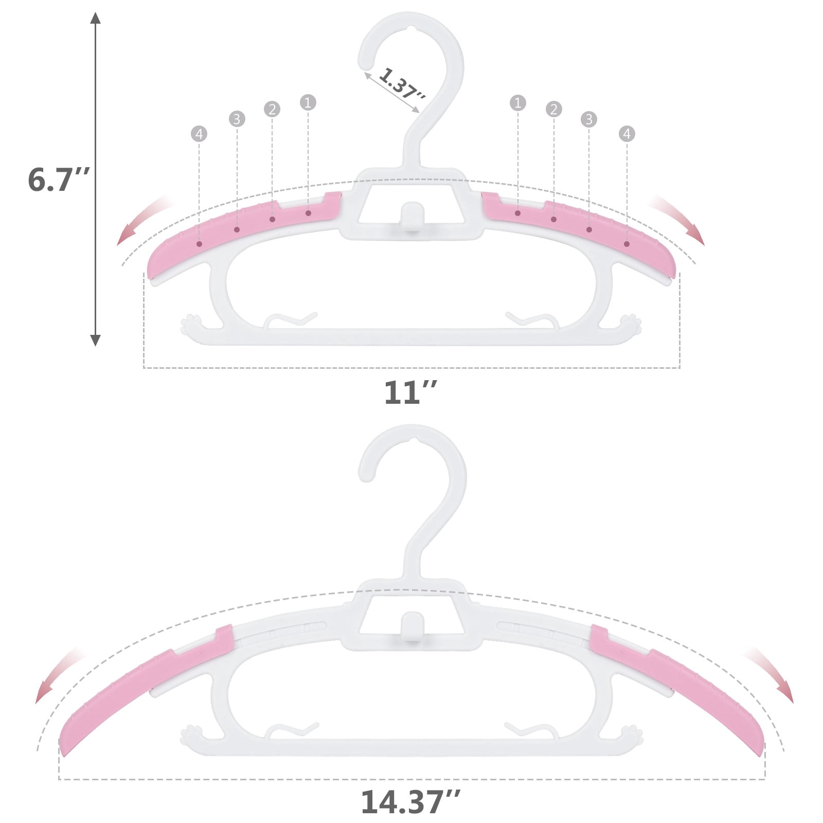 20 Pack Kids Hangers,Premium Plastic Strong and Durable Baby Hangers, Adjustable Toddler Hangers, Baby Clothes Hangers for Girls,11”-14.3"Children Hangers,Ultra Slim and Stackable Space Saving,Pink