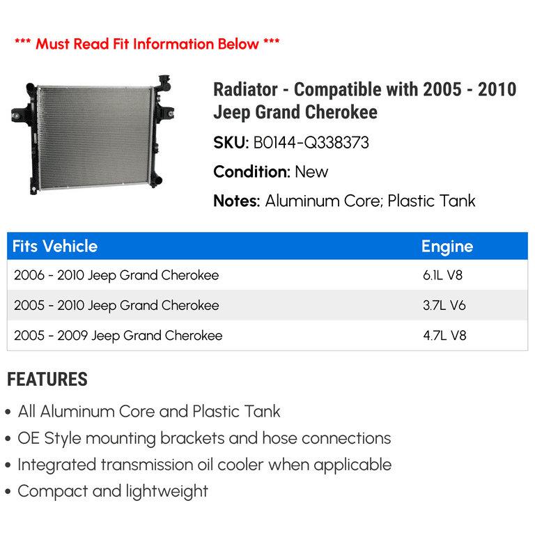 2008 Jeep Grand Cherokee Radiator Supports from $13