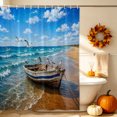 thumbnail image 3 of Coastal Nautical Shower Curtain, Waterproof Shower Curtains for Bathroom, Summer Ocean Beach Seagulls Waves Washable Fabric Bathtub Curtain Set Bath Decor with 12 Hooks Long 72"x84", 3 of 8