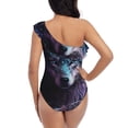 thumbnail image 5 of Pofeuu Purple Sky Wolf Print Women's One Piece Swimsuits One Shoulder Swimwear Asymmetric Ruffle Monokinis Bathing Suits-Medium, 5 of 6