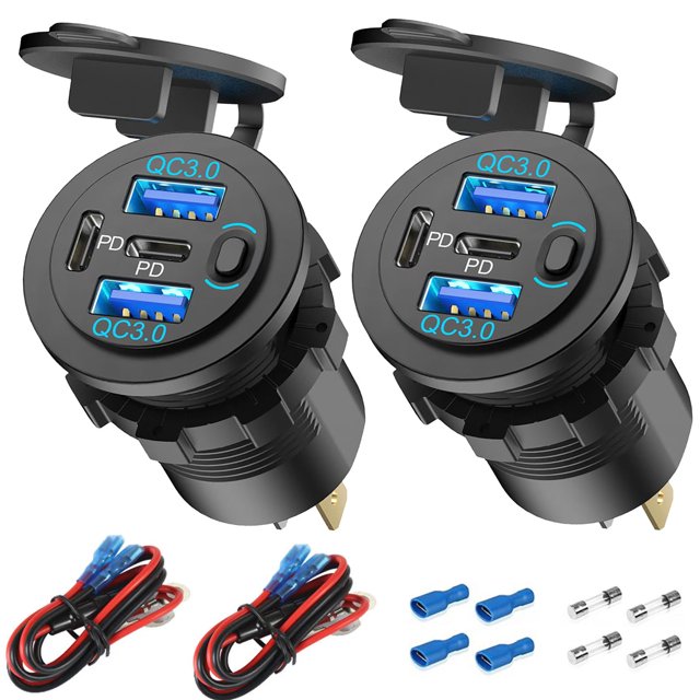 Cargador de coche Hapytrip, paquete de 2 unidades, 12 V, salida USB, 4 puertos, 78 W, PD3.0 y QC3.0