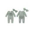 thumbnail image 2 of Spewahor Infant Baby Girl Fall Romper Letter Print Ribbed Long Sleeves Round Neck Full Length Jumpsuit with Headband, 2 of 9