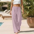 thumbnail image 4 of Resicozy Wide Leg Linen Pants for Women Plus Size Summer Flowy Lounge Pant Loose Fit Dressy Trousers with Pocket Light Purple L, 4 of 6