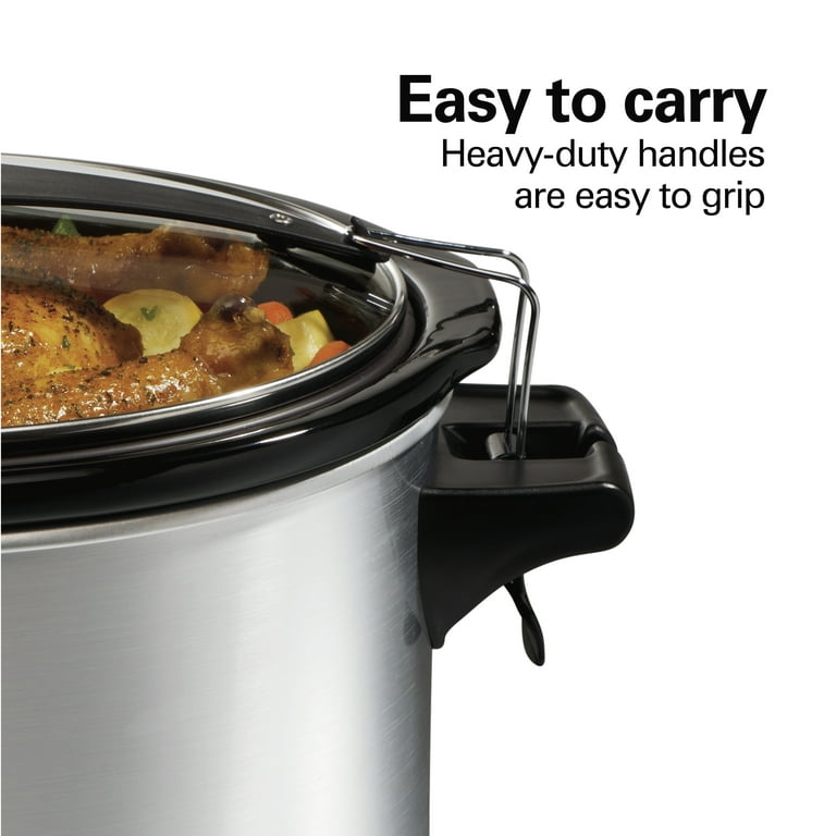 Hamilton Beach Stay or Go Slow Cooker, 6 Quart Capacity, Lid Lock, Serves  7+, Removable Crock, Silver, 33262 