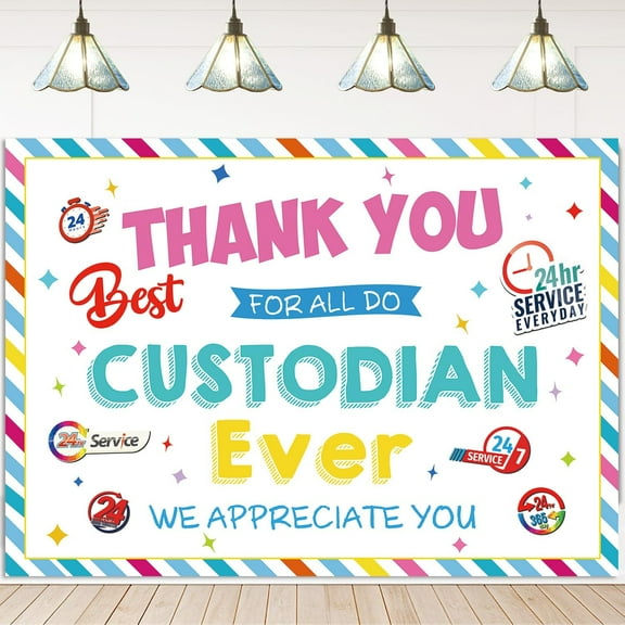 Happy Custodian Day Backdrop Best Custodian Ever Appreciation Background Educational Photography Background Thank You for All do We Appreciate You Party Decorations Banner Supplies Photo Booth Props