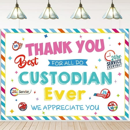 Happy Custodian Day Backdrop Best Custodian Ever Appreciation Background Educational Photography Background Thank You for All do We Appreciate You Party Decorations Banner Supplies Photo Booth Props