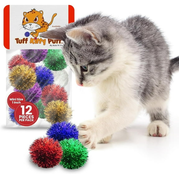 Tuff Kitty Puff Mini Sparkle Ball Cat Toy, 12 Pack