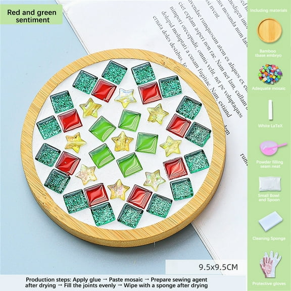 Gnmfd Crafts Mosaics Tile Set Wooden Cup Mats DIY Mosaic Kit with Glue Spoon Sealant for Creative Crafting Home Relaxation Fun Holiday Gift Party Activity