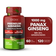 ORZAX Ginseng, 30% Ginsenosides, 1000 mg Premium 120 Vegetable Capsules