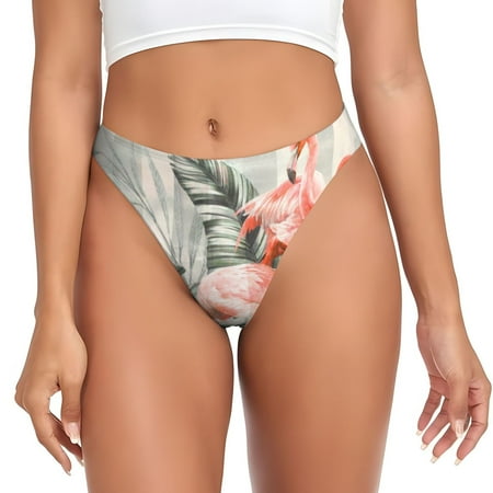 Qokaie Tropical With Flamingos Printed Women s Cotton Thong Underwear  Sexy Breathable Panties G-string-Medium