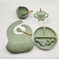 thumbnail image 1 of Vajilla De Silicona De 6-8 Piezas Para Bebé Juego De Baberos Con Ventosa Tazón Cuchara Tenedor Taza De Alimentación Plato Dividido Platos Infantiles Vajilla Para Niños Suministros Para Madres Y Bebés, 1 of 4