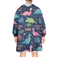 thumbnail image 2 of Wearable Oversized Blanket,DarkBlue Cartoon Dinosaurs Explorer Pattern Wearable Blanket Hoodie for Adults,Cozy Hooded Blankets with Super Pockets,Super Warm Fuzzy Pullover for Women & Men, 2 of 6
