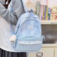 thumbnail image 5 of Plaid Patchwork Backpack, Lace Trim School Backpack with Side Bowknots, Spacious Bag with Multi-Compartment for Travel Shopping (Blue), 5 of 7
