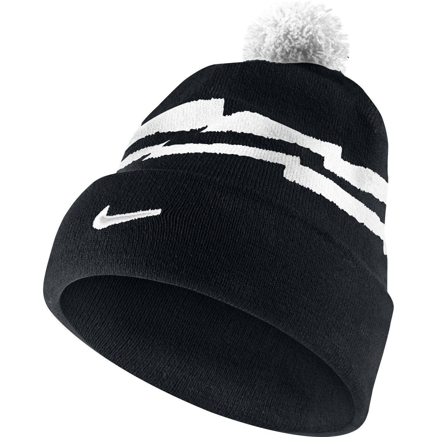 Nike Unisex Adult Pom Knit Beanie Hat Black White One Size 688769 ...