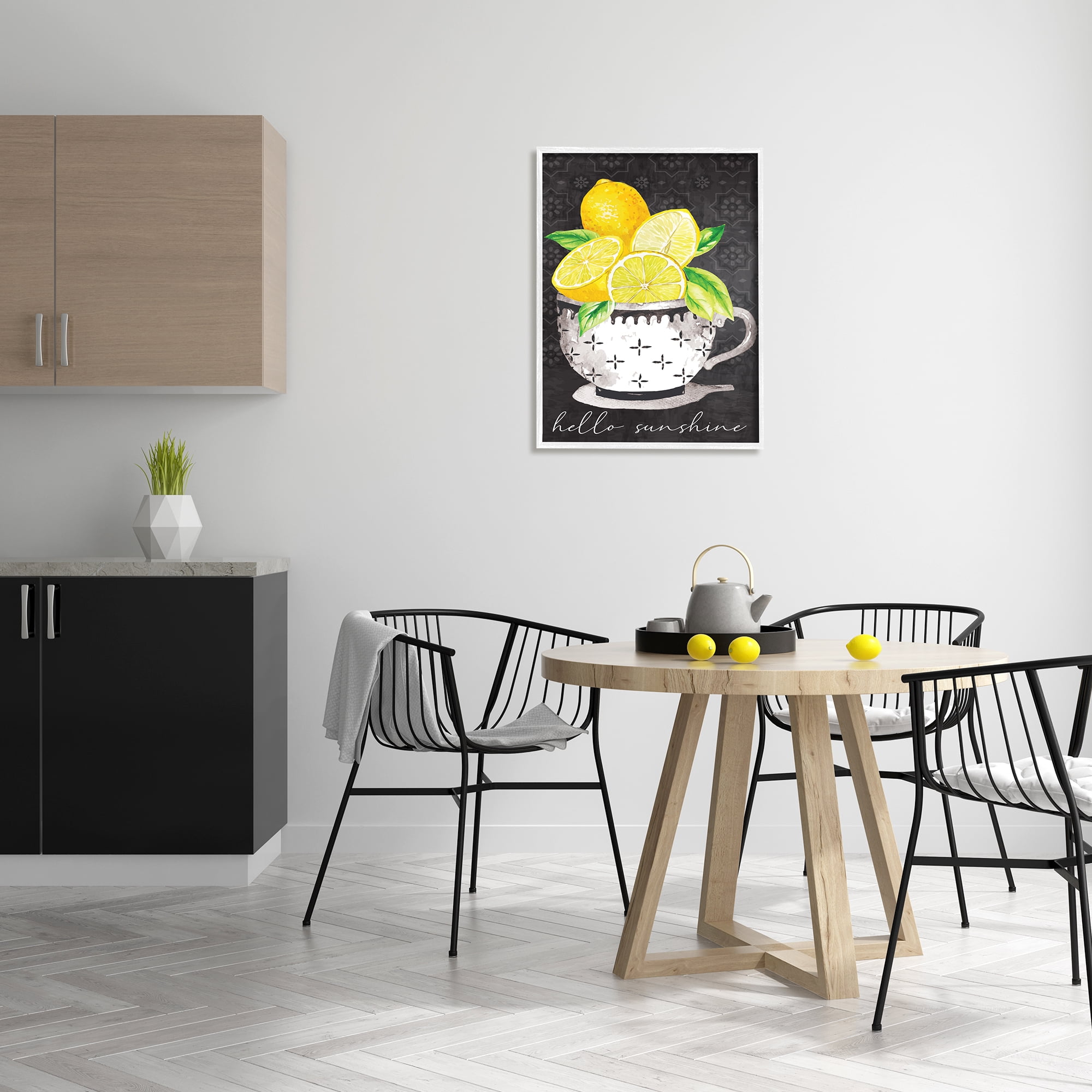 Stupell Hello Sunshine Lemons in Teacup Patterned Food & Beverage Painting White Framed Art Print Wall Art