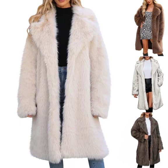 Lovzfmll Winter Coats for Women, Solid Color Stand Collar Coat, Faux Fur Plush Trench Jacket, Winter Clothing