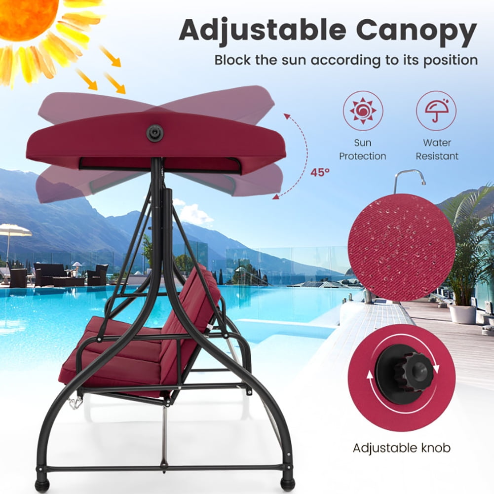 Aimee Lii 3 Seat Outdoor Porch Swing with Adjustable Canopy, Outdoor Swings for Adults, Wine Aimee Lii 3 Seat Outdoor Porch Swing with Adjustable Canopy, Outdoor Swings for Adults, Wine