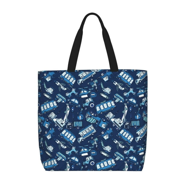 Fotbe Blue Bus Bolsa Tote con Estampado para Mujer, Bolsos con Cremallera, Bolsa de Hombro Casual de Gran Capacidad con Bolsillos Internos