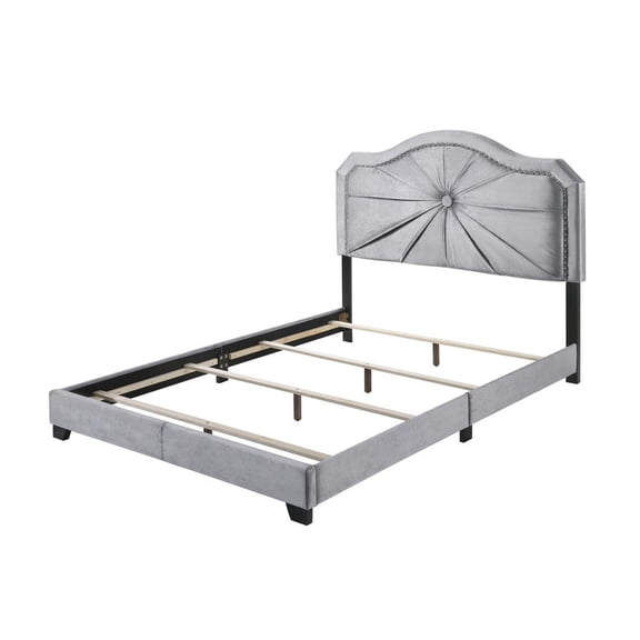 Acme Furniture Frankie Queen Wooden Frame Panel Bed in Gray Velvet