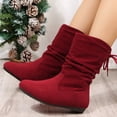 thumbnail image 4 of Mid Calf Winter Snow Boots for Women Slouchy Plush Lined Warm Suede Lace up No Heel Short Booties, 4 of 7