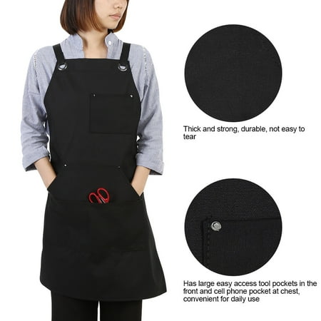

Tebru Work Apron Canvas Apron Kitchen Cooking Carpenters Machinists Working Uniform with Crossed Back Straps Apron With Pocket