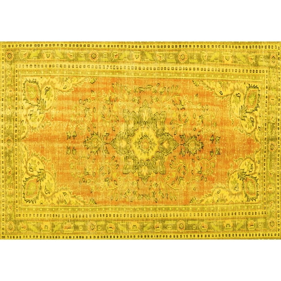 Ahgly Company Machine Washable Indoor Rectangle Persian Yellow Traditional Area Rugs, 5' x 7'