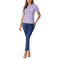thumbnail image 2 of Camisa de cuadros para mujer INSPIRE CHIC con cuello Peter Pan, mangas cortas abullonadas, blusa de botones, talla XS, color púrpura, 2 of 5