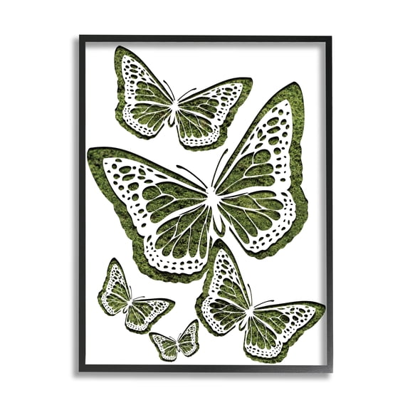 Stupell Industries Minimal Queen Butterfly Silhouette over Grass Pattern Animals & Insects Painting Black Framed Art Print Wall Art, 11 x 14