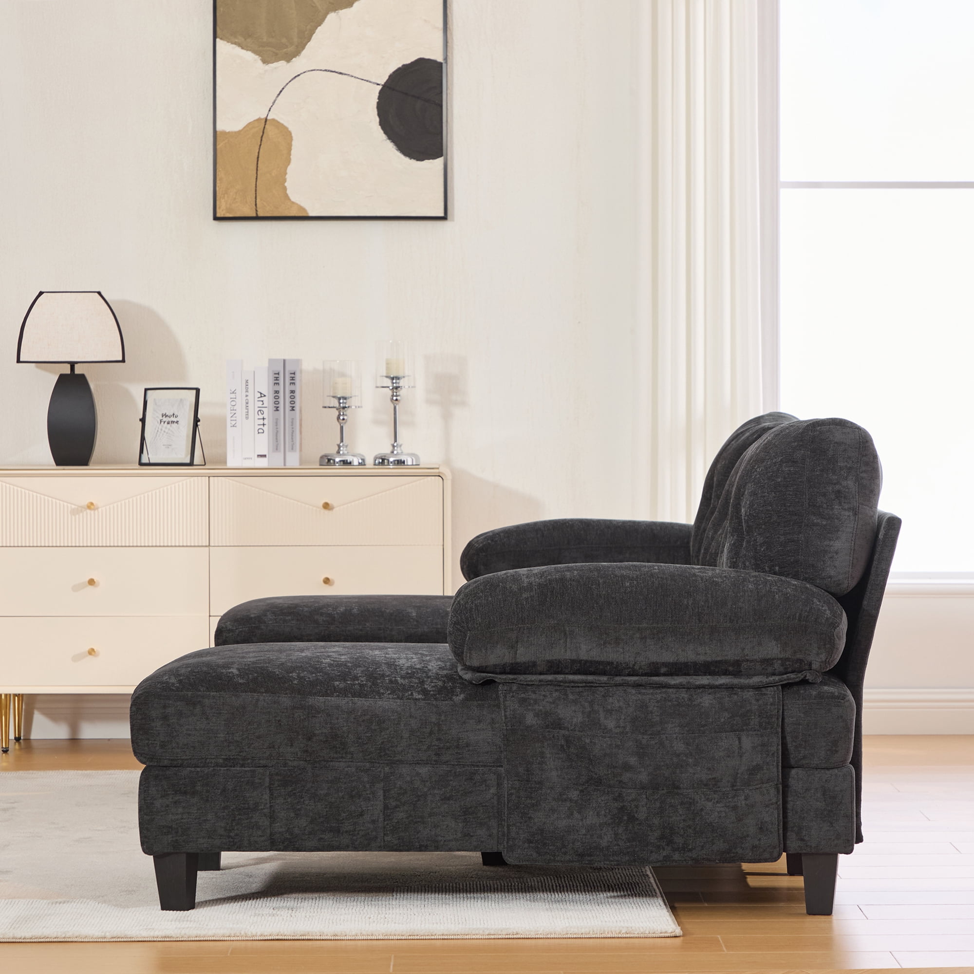 Leumius U Shaped Sectional Sofa, 103.5" Chenille Fabric Couch with Double Chaise Lounges, U Shaped Couch for Living Room, Black