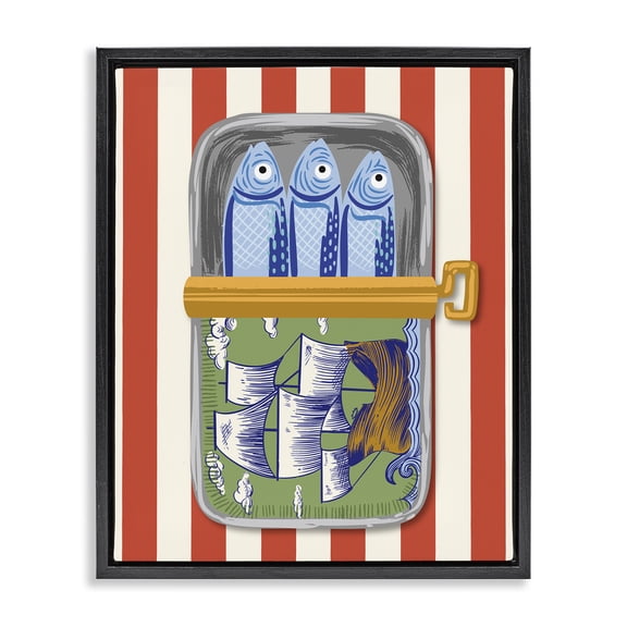 Stupell Industries Tropical Sardines with Antique Ship Black Floating Frame Canvas Art, 17 x 21, by Arrolynn Weiderhold