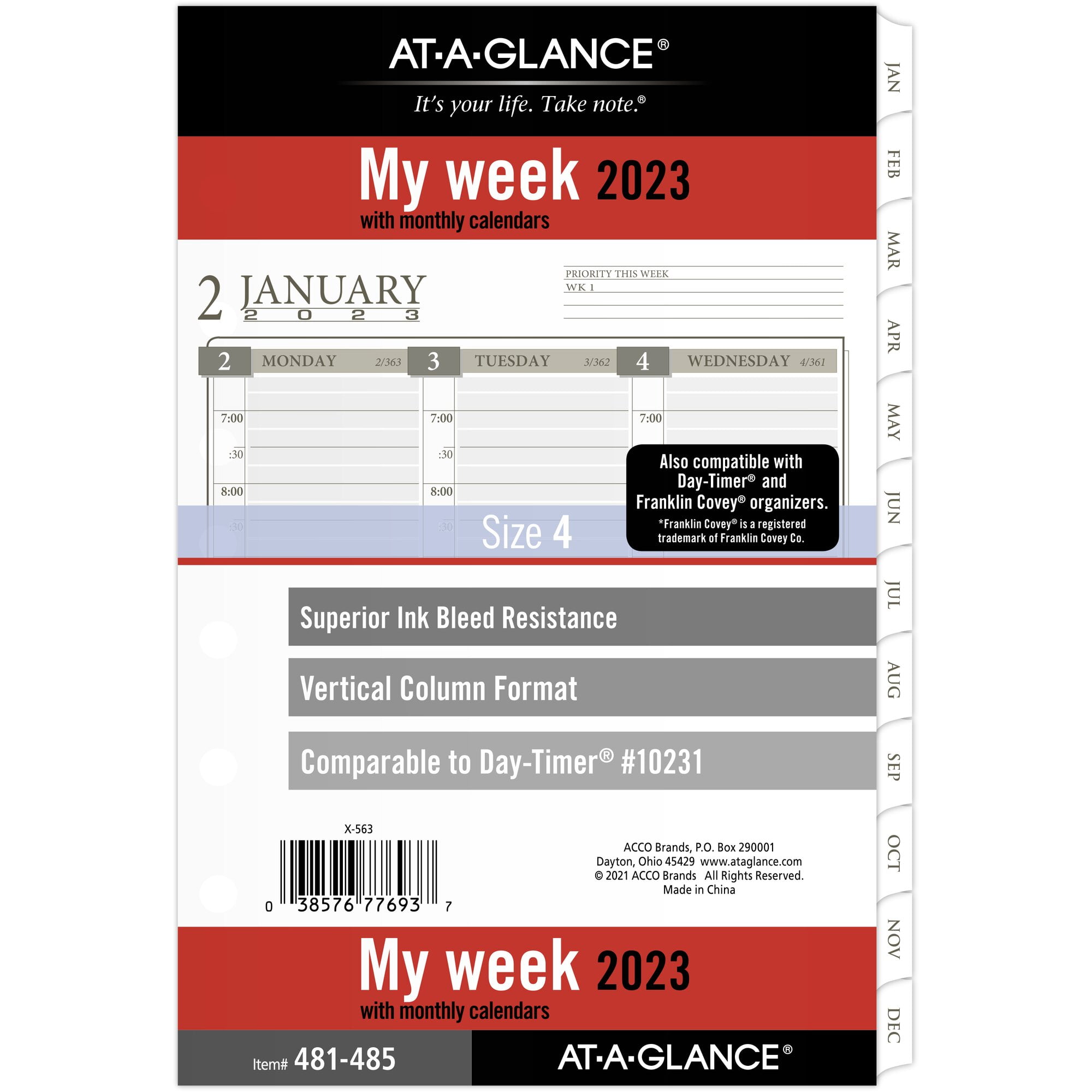 AT-A-GLANCE 2023 Column Style Weekly Monthly Planner Refill Loose-Leaf Desk Size