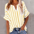 thumbnail image 7 of MELDVDIB Womens Linen Blouse Striped Printed Button-Up Short Sleeve Summer Tops Dressy Casual V-Neck Light Weight Breathable Loose Shirts, 7 of 7