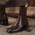 thumbnail image 6 of KIJBLAE Women's Autumn Winter Retro Martin Boots Thick Heel Stretch Knitted Sock Boots Square Toe Chunky Shoes Slip on Botines Mujer Brown 40, 6 of 6