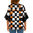 thumbnail image 3 of WTOBBY Women's Halloween Printed V-Neck 3/4 Sleeve Casual Shirt Loose Fit Blouse Tunic Top with Asymmetrical Hem for Fall Holiday Party,Black L, 3 of 5