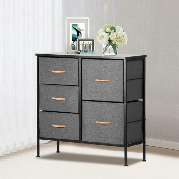 Dresser with 5 Storage Drawers, End Table Nightstand Chest of Drawer for Bedroom, Hallway and Entryway Cabinet Closet Storage Unit
