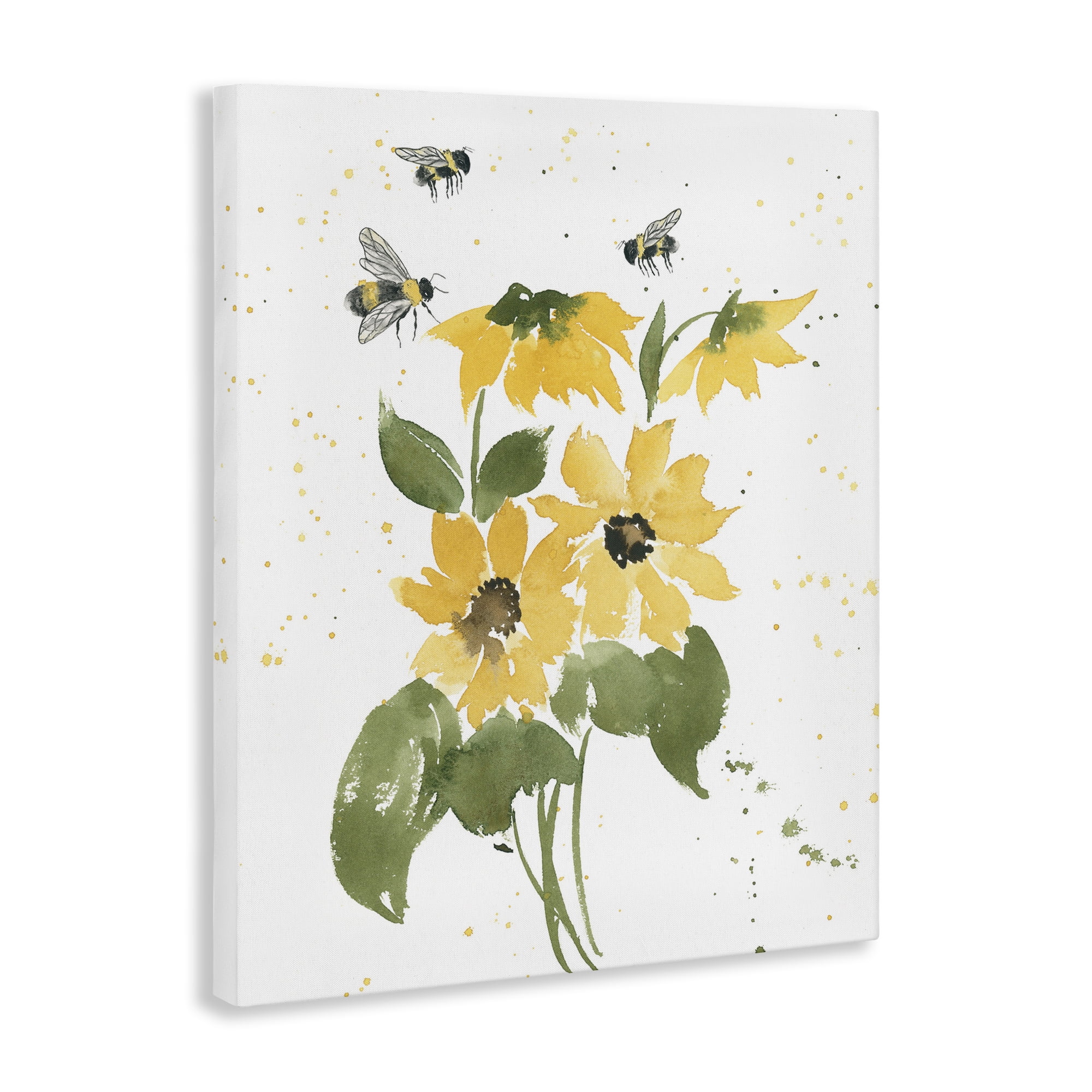 Stupell Industries Bumble Bees & Daisies Botanical & Floral Painting Gallery Wrapped Canvas Art Print Wall Art, 36 x 48