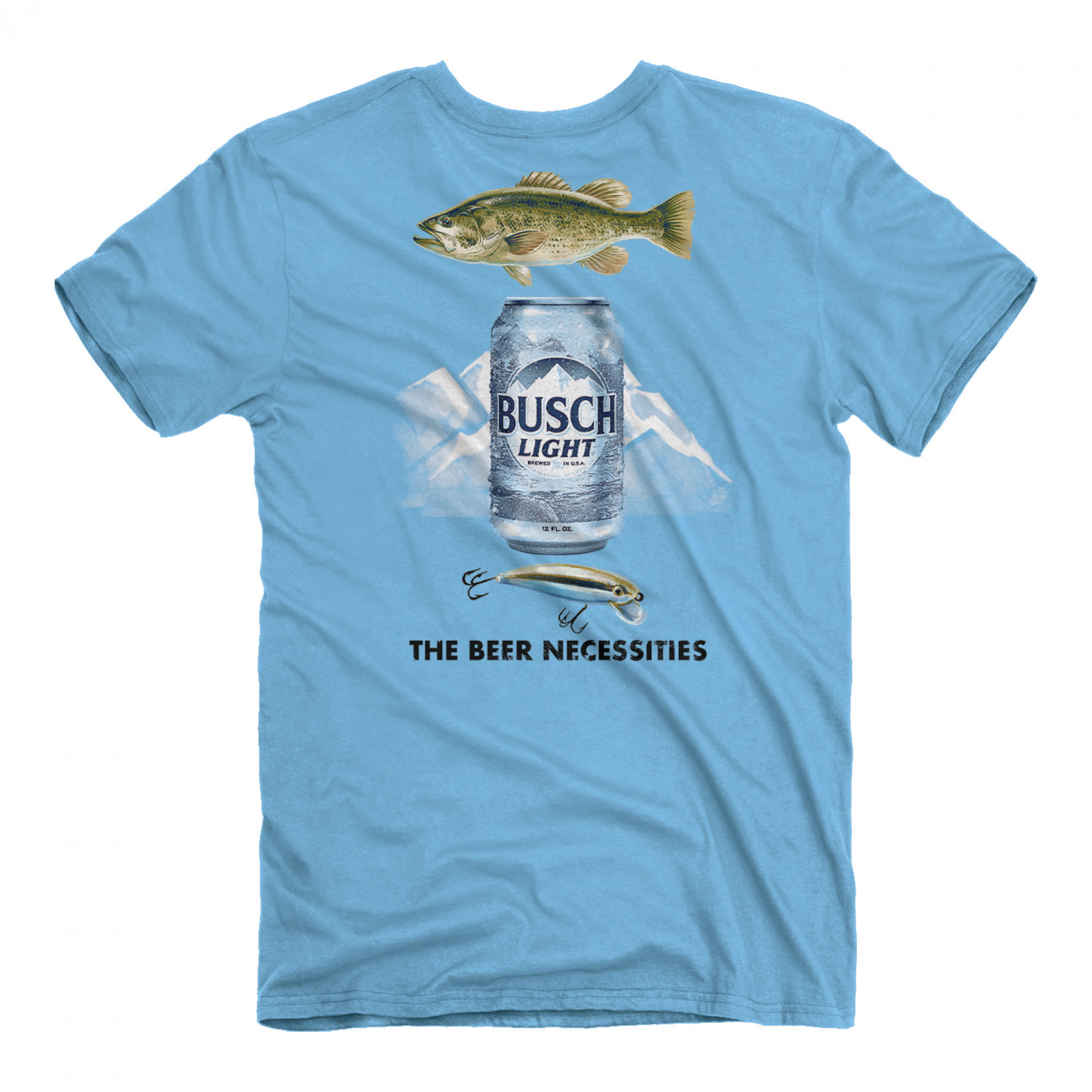 Busch Light Fishing The Beer Necessities Front and Back Print T-Shirt-2XLarge  