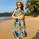 thumbnail image 4 of Easygdp Vegetable (2) para Vestido Transpirable de Mujer, Vestido Suelto de Manga Corta con Pliegues y Bolsillos para el Verano, 4 of 6
