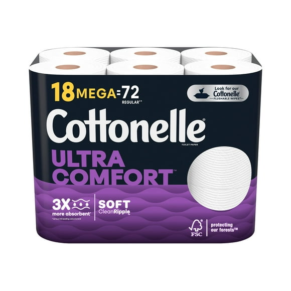 Cottonelle Ultra Comfort - Papier Toilette - Fibres Végétales - 268 Feuilles - Rouleau (Lot de 18)